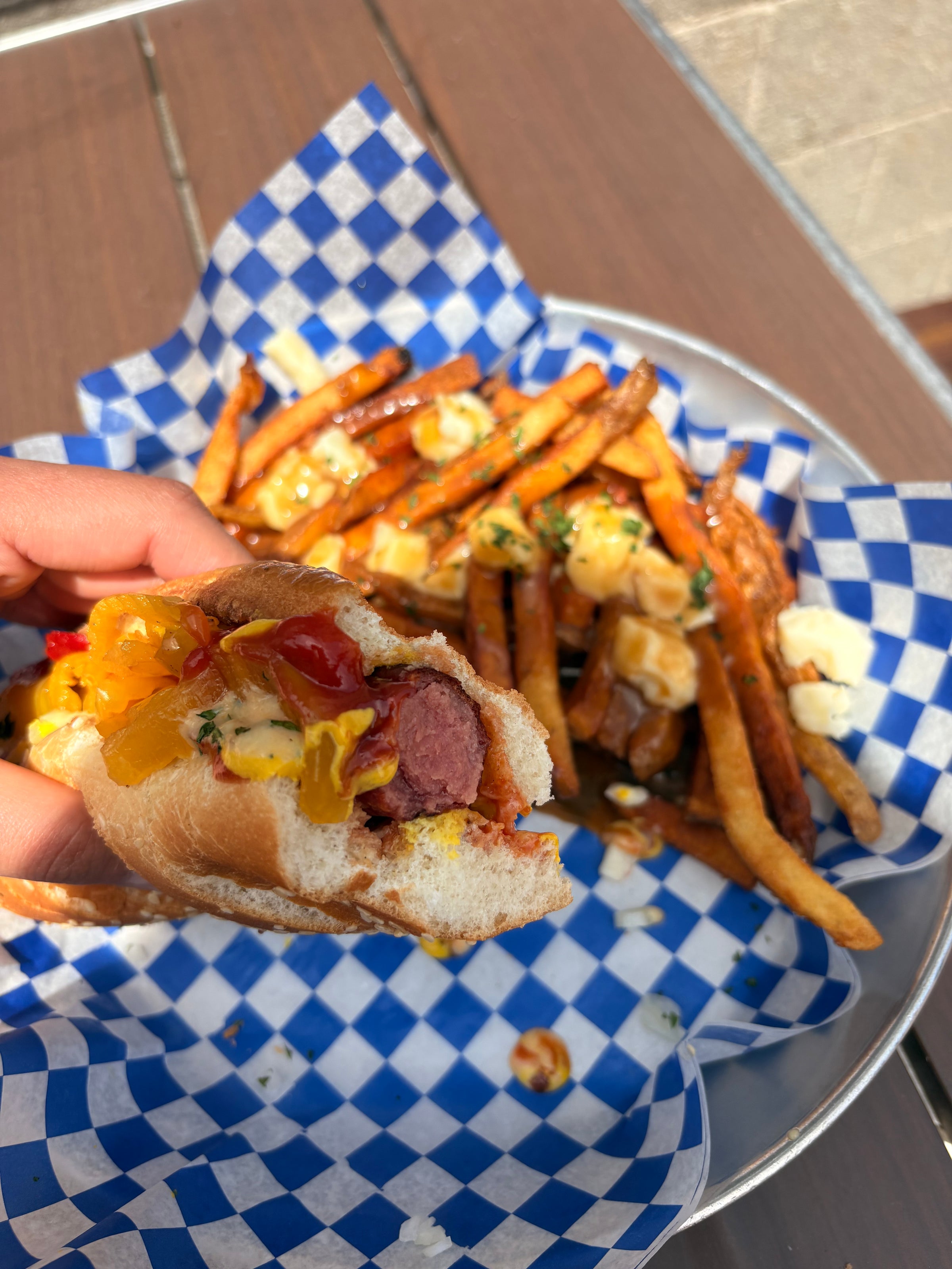 Loaded hot dog with poutine